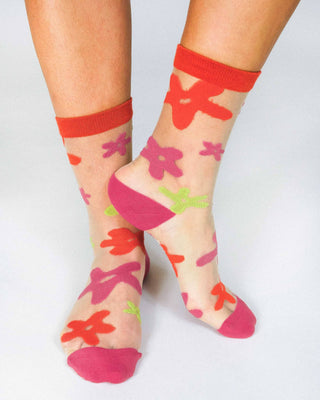 Flower Sheer Ankle Sock by Hannah Packer: Pink / OSFA