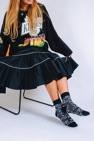 Blossom Ankle Sock: Black
