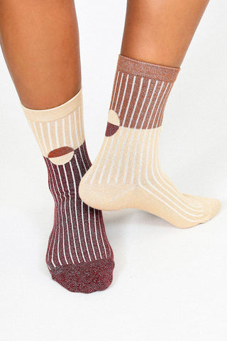 Casey Shimmer Ankle Sock: Camel