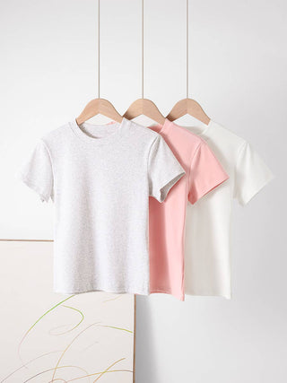 Essential basic plain fitted cotton blend crewneck tee: White / M