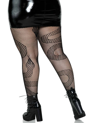 Plus Snake Net Tights: Black / 1X/2X