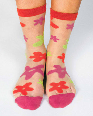 Flower Sheer Ankle Sock by Hannah Packer: Pink / OSFA