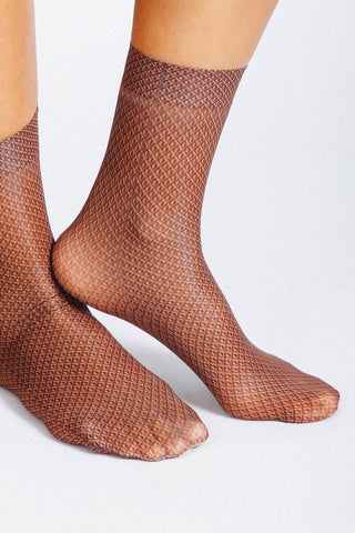Ollie Patterned Nylon Ankle Sock: Orange