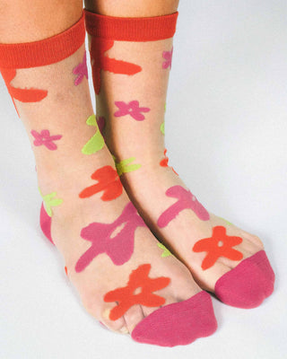 Flower Sheer Ankle Sock by Hannah Packer: Pink / OSFA