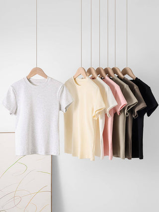 Essential basic plain fitted cotton blend crewneck tee: White / M
