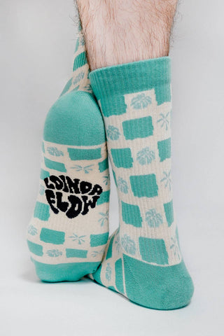 Tropical Checkers Knit Crew Sock by Loindaflow: Seafoam / OSFA