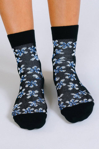 Blossom Ankle Sock: Black