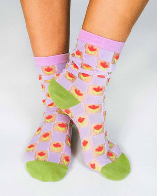 Checkered Tulips Sheer Ankle Sock by Hannah Packer: Lavender / OSFA