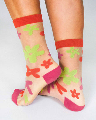 Flower Sheer Ankle Sock by Hannah Packer: Pink / OSFA