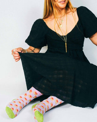 Checkered Tulips Sheer Ankle Sock by Hannah Packer: Lavender / OSFA