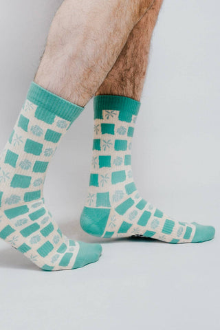 Tropical Checkers Knit Crew Sock by Loindaflow: Seafoam / OSFA