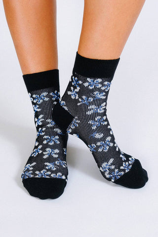 Blossom Ankle Sock: Black