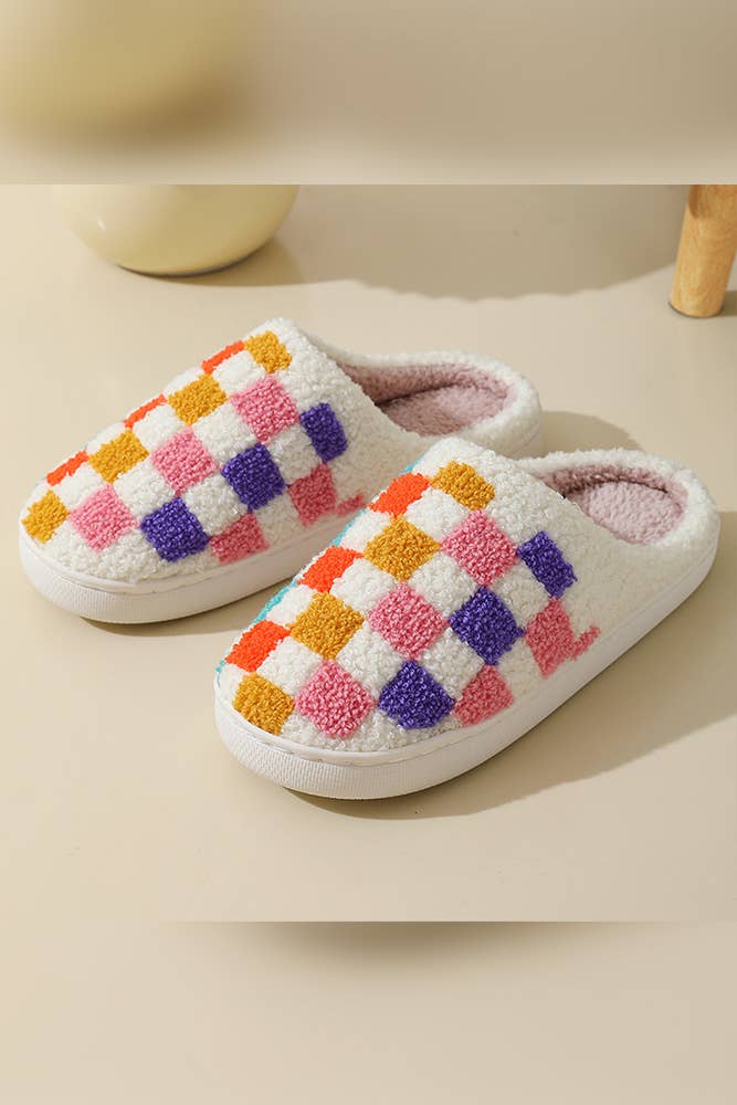 Colorblock Checked Fleece Slipper ZK2119: Multi / 36 - 37 - cantiqLA
