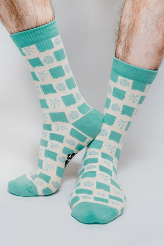 Tropical Checkers Knit Crew Sock by Loindaflow: Seafoam / OSFA