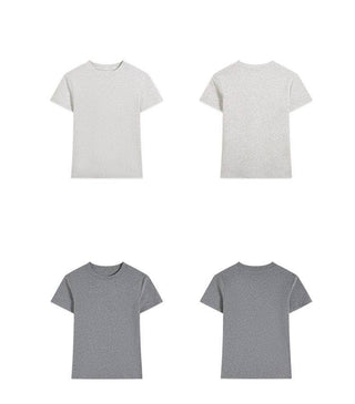 Essential basic plain fitted cotton blend crewneck tee: White / M