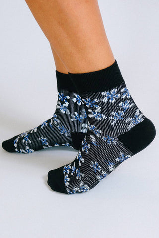 Blossom Ankle Sock: Black
