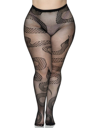 Plus Snake Net Tights: Black / 1X/2X