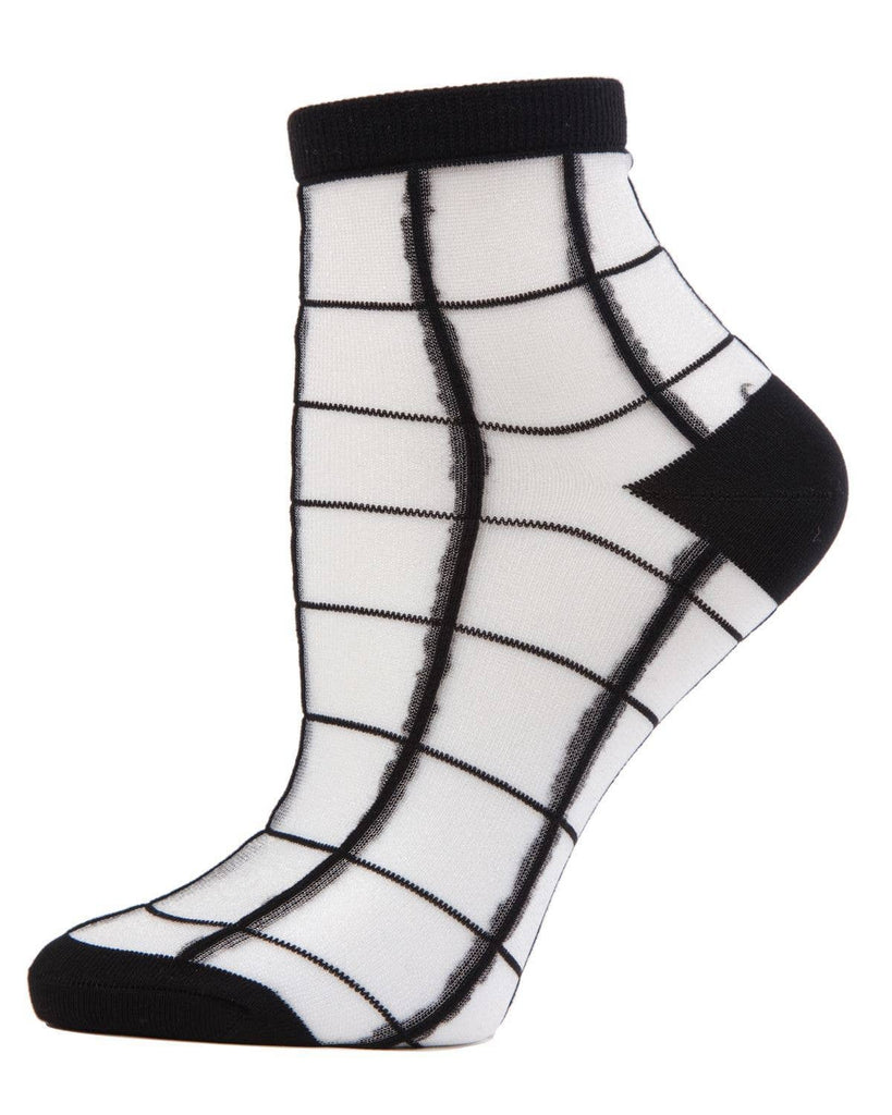 MeMoi Cheery Checker Sheer See - Through Ankle Socks: Black / 9 - 11 - cantiqLA