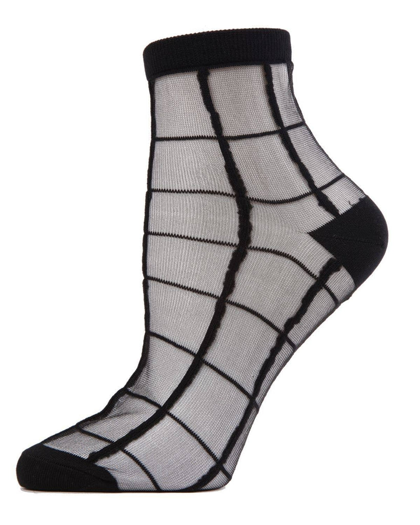 MeMoi Cheery Checker Sheer See - Through Ankle Socks: Black / 9 - 11 - cantiqLA
