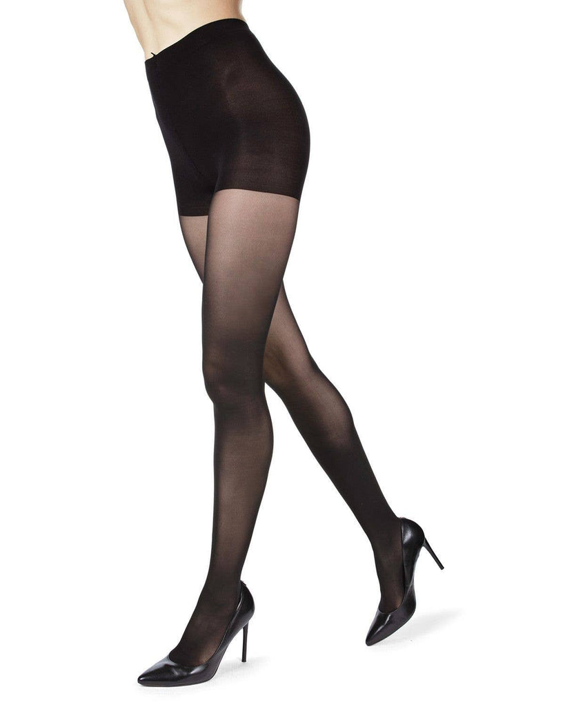 MeMoi Velveteen Opaque 30 Denier Control Top Tights: L-XL / Black - cantiqLA