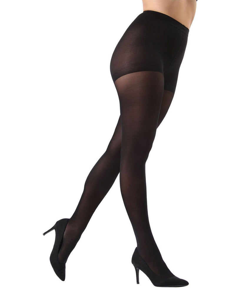 MeMoi Velveteen Opaque 30 Denier Control Top Tights: S-M / Black - cantiqLA