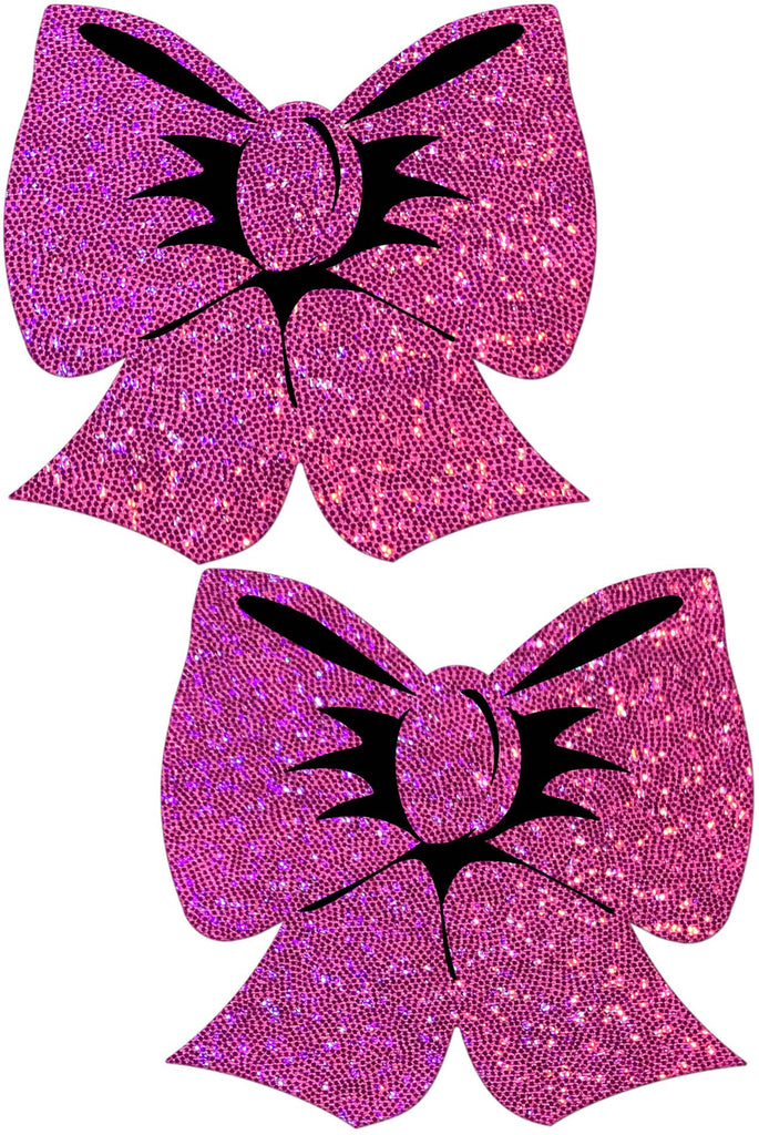 Bow: Hot Pink Glitter Bows Nipple Pasties by Pastease® - cantiqLA