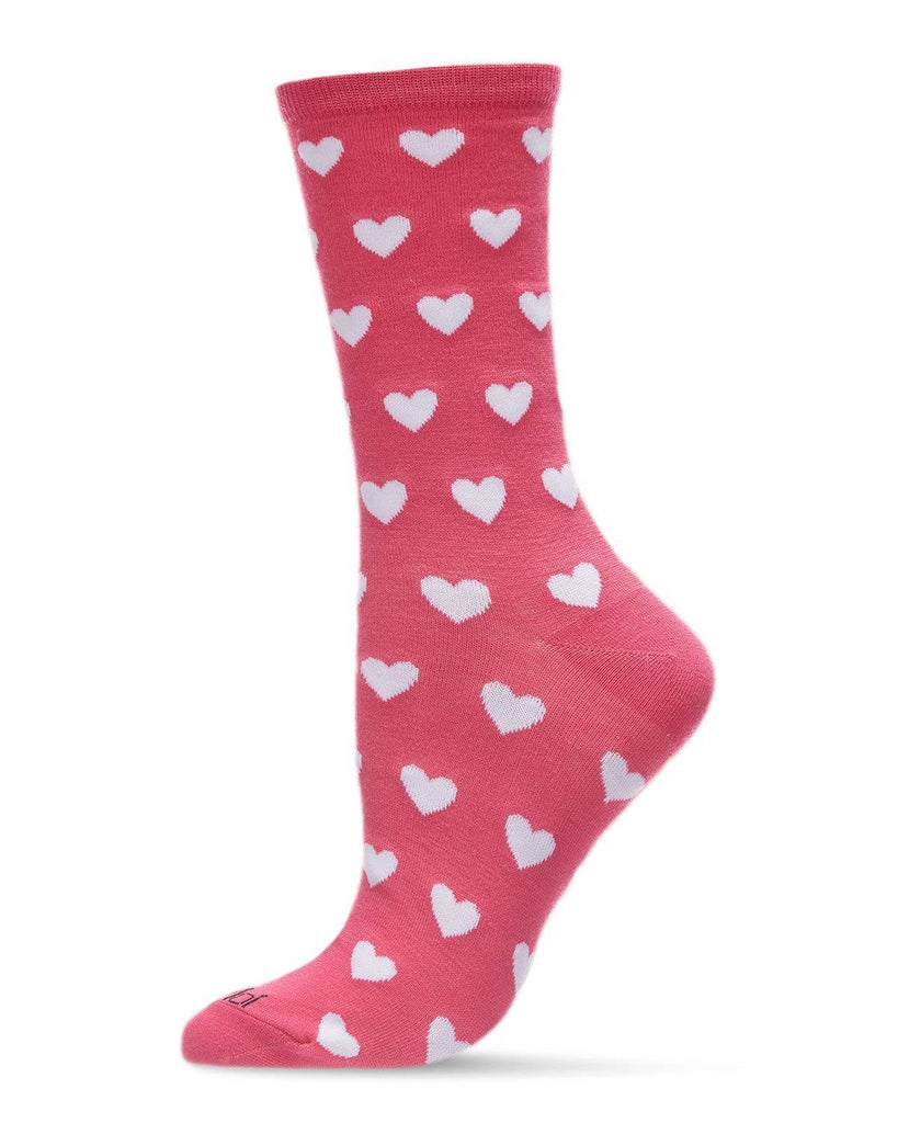 Hearts Bamboo Blend Crew Socks: 9-11 / Pink - cantiqLA