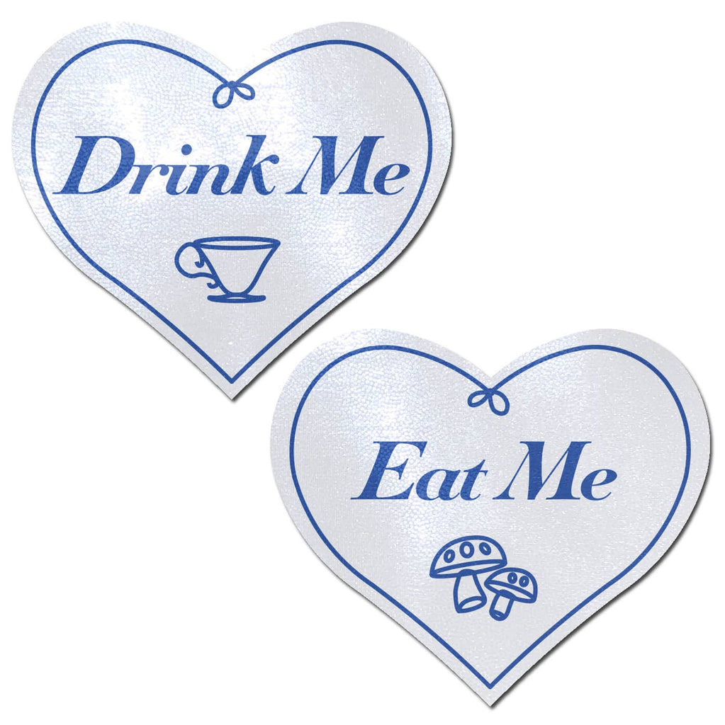 Love: Eat Me Drink Me on Liquid White Heart Nipple Pasties - cantiqLA