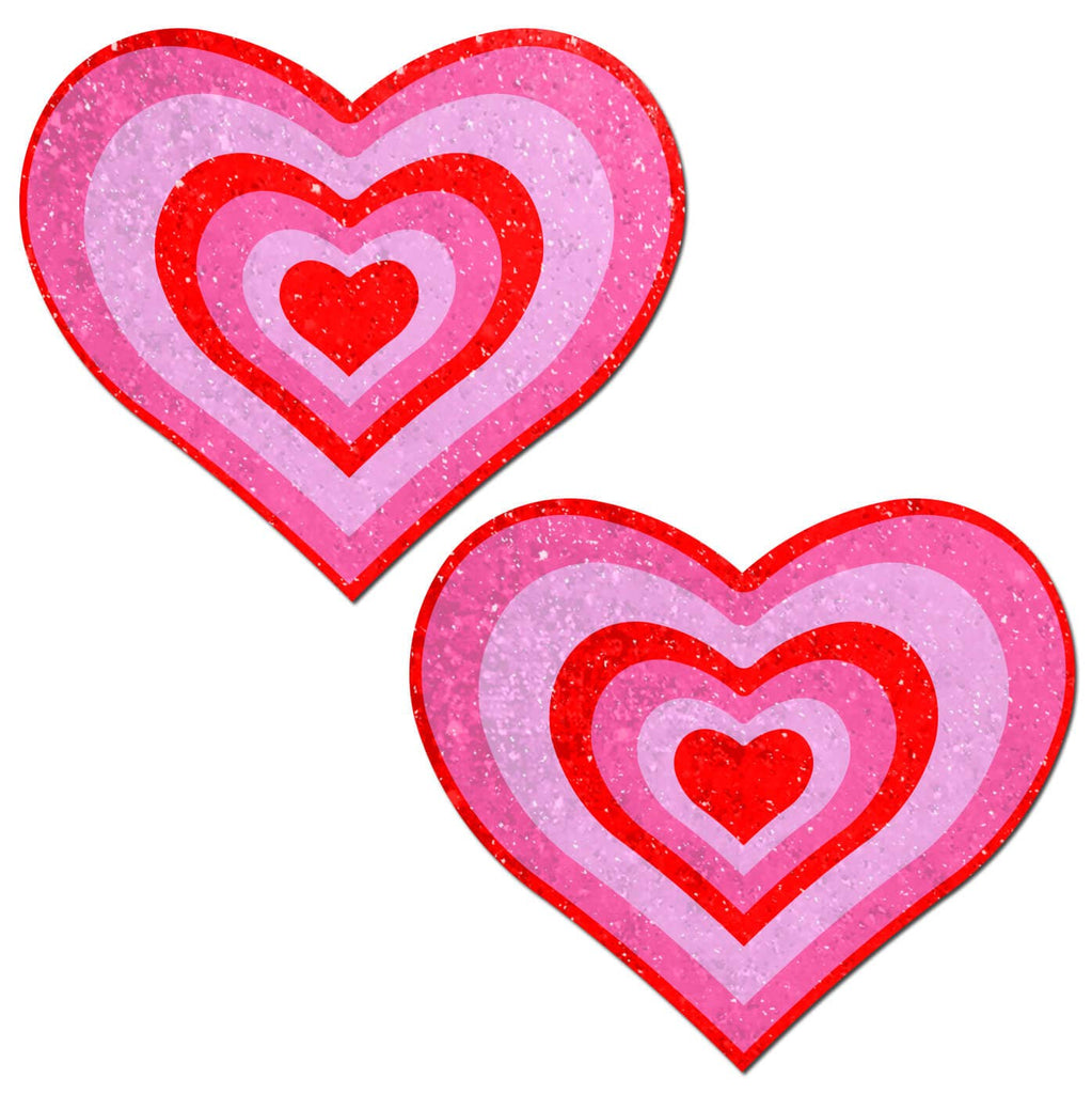 Love: Red & Pink Glitter Velvet Pumping Heart Nipple Pasties - cantiqLA
