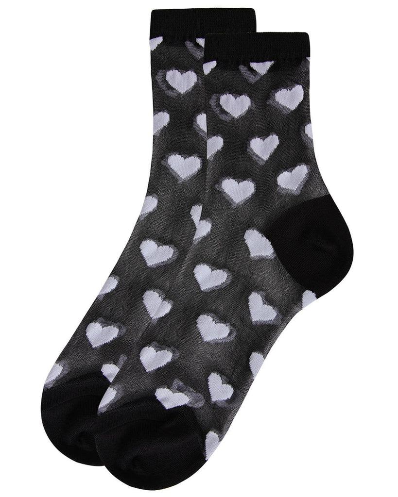 MeMoi Hearts Mono Fine Net Anklet Socks: 9-11 / Black-Red - cantiqLA