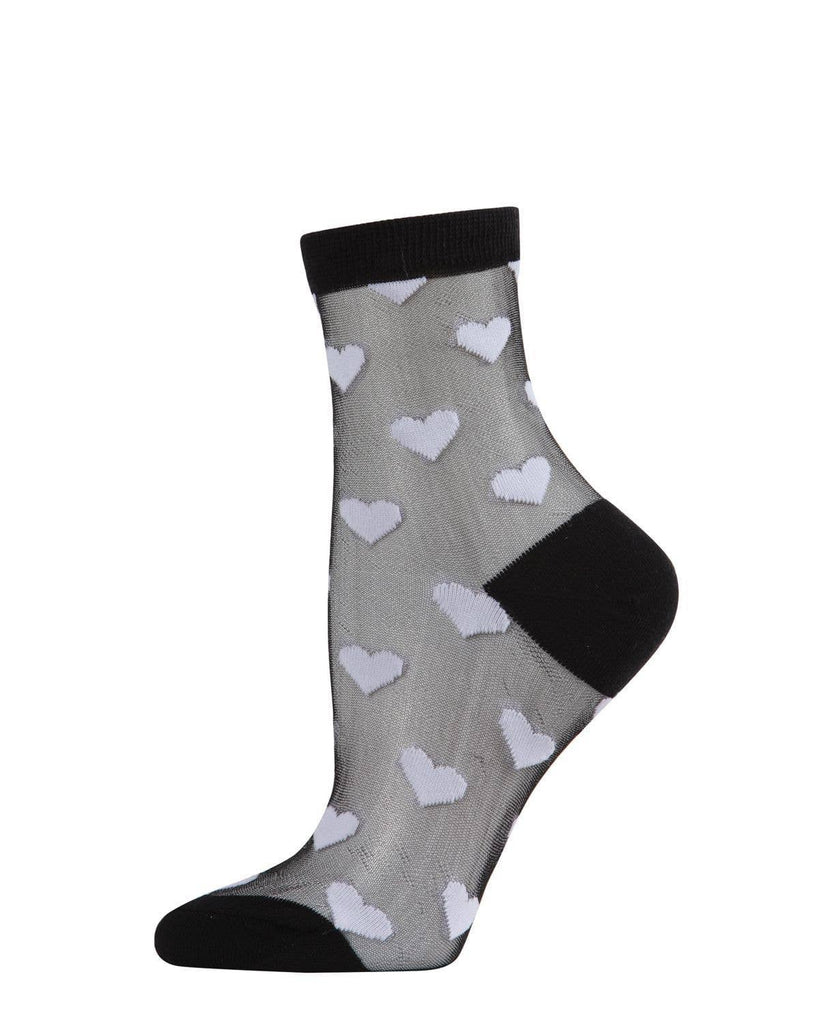 MeMoi Hearts Mono Fine Net Anklet Socks: 9-11 / Black-Red - cantiqLA