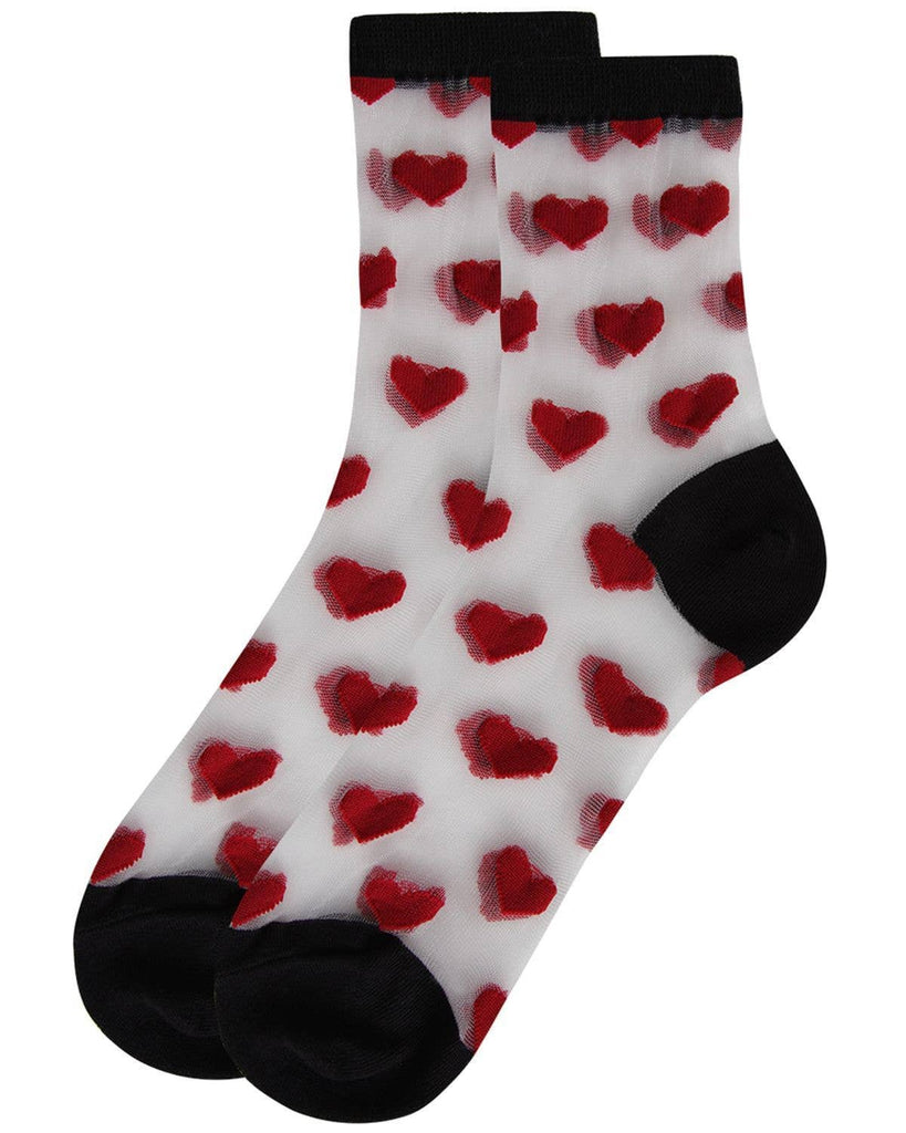 MeMoi Hearts Mono Fine Net Anklet Socks: 9-11 / Black-Red - cantiqLA