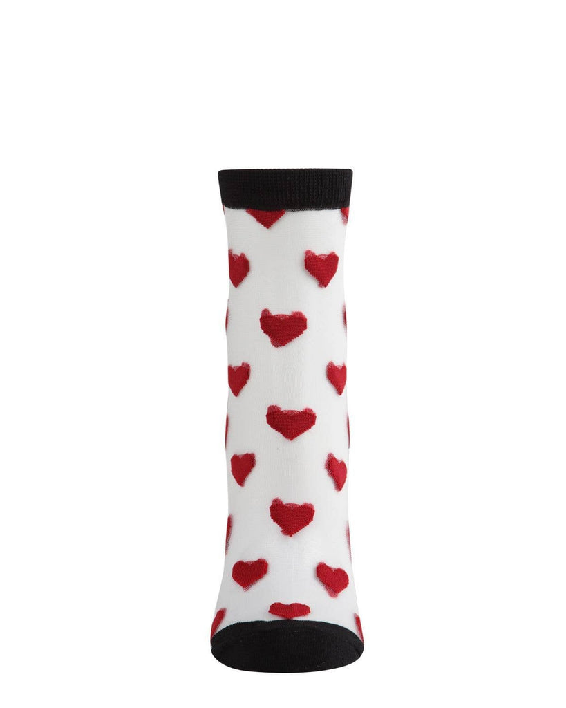 MeMoi Hearts Mono Fine Net Anklet Socks: 9-11 / Black-Red - cantiqLA