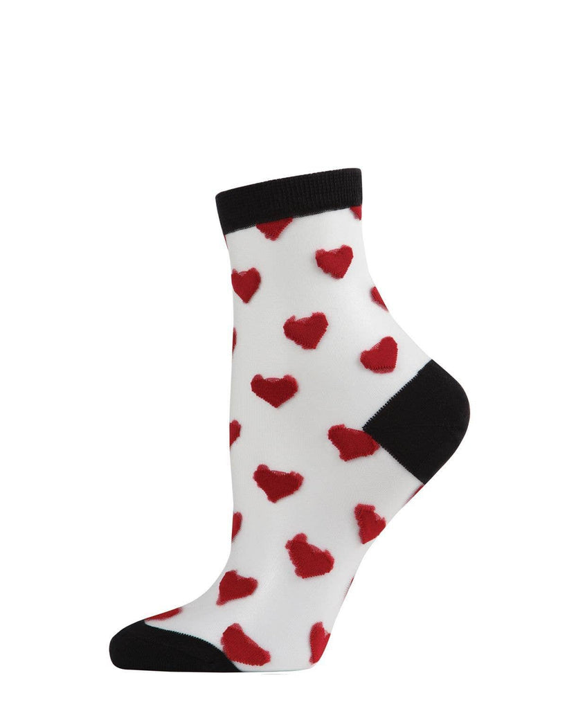 MeMoi Hearts Mono Fine Net Anklet Socks: 9-11 / Black-Red - cantiqLA