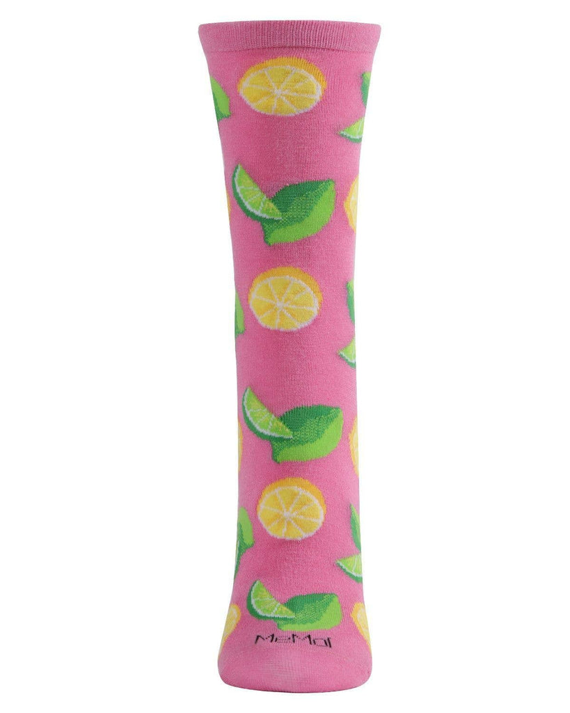 MeMoi When Life Gives You Lemons Bamboo Blend Crew Socks: 9-11 / Fuchsia Pink - cantiqLA