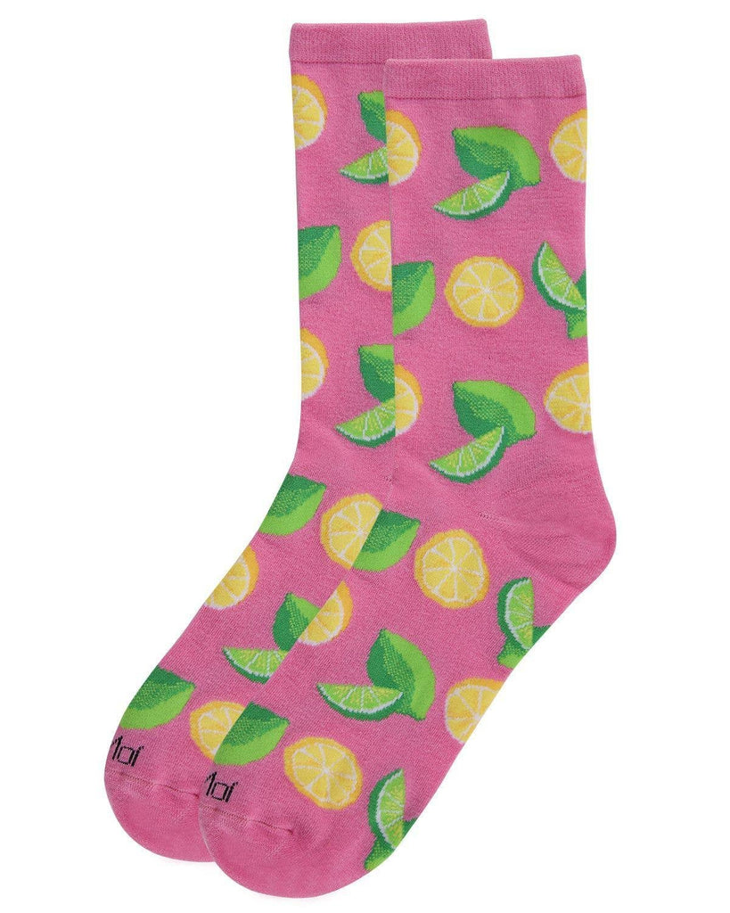 MeMoi When Life Gives You Lemons Bamboo Blend Crew Socks: 9-11 / Fuchsia Pink - cantiqLA