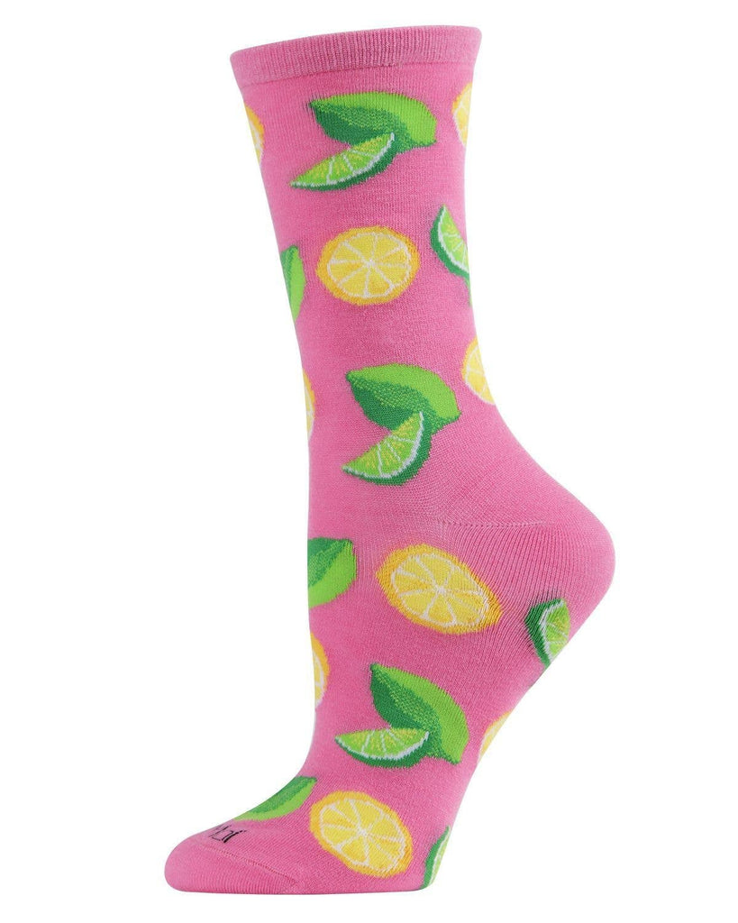 MeMoi When Life Gives You Lemons Bamboo Blend Crew Socks: 9-11 / Fuchsia Pink - cantiqLA
