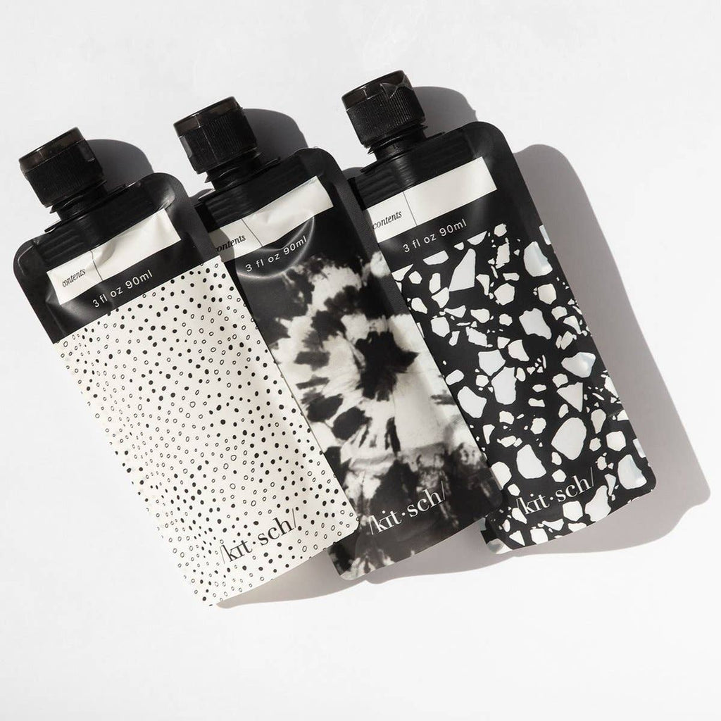 Refillable Travel Pouches 3pc Set - Black & Ivory - cantiqLA