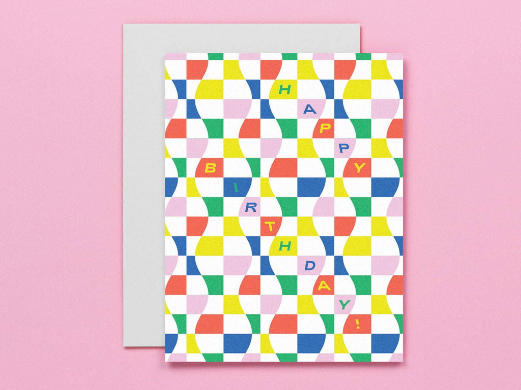 Wavy Checker Birthday Card - cantiqLA
