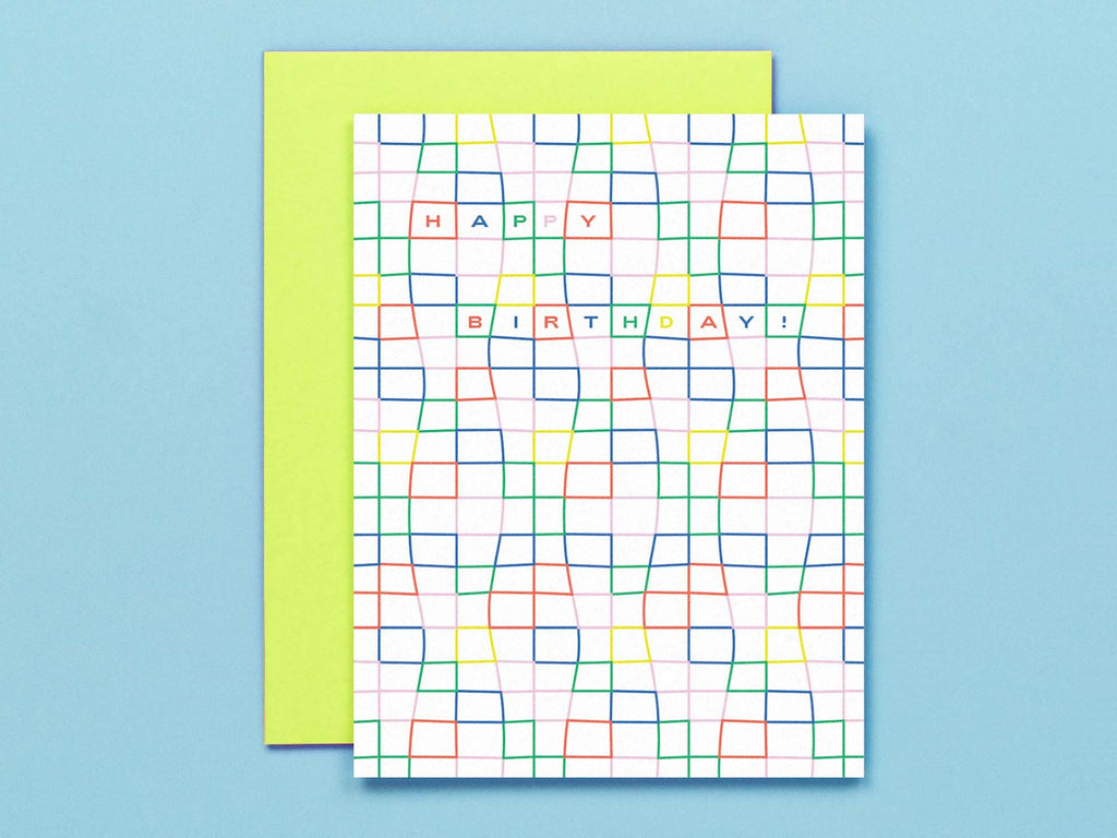 Wavy Rainbow Grid Happy Birthday Card - cantiqLA